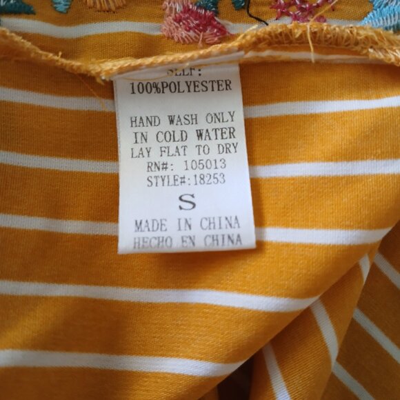 Savanna Jane Yellow & White Short Sleeve Striped Floral Blouse Women's Small - Picture 3 of 6